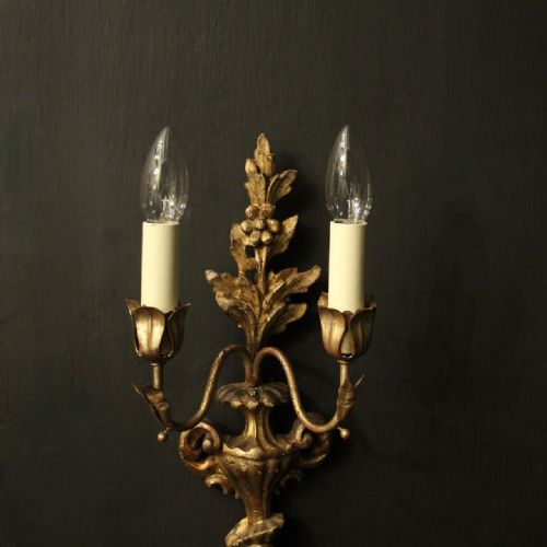 ITALIAN PAIR OF GILTWOOD ANTIQUE WALL LIGHTS - ADDITIONAL PHOTO 2