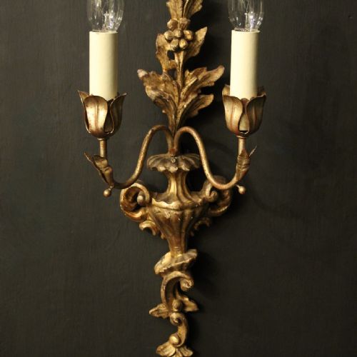 ITALIAN PAIR OF GILTWOOD ANTIQUE WALL LIGHTS - ADDITIONAL PHOTO 3