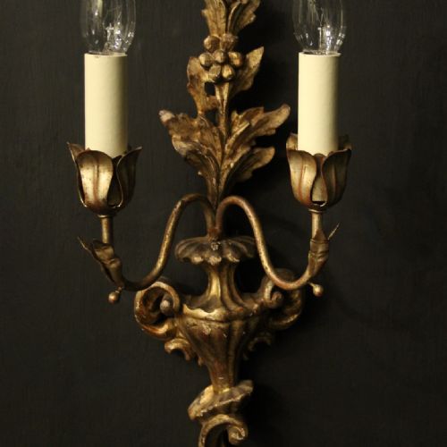 ITALIAN PAIR OF GILTWOOD ANTIQUE WALL LIGHTS - ADDITIONAL PHOTO 4