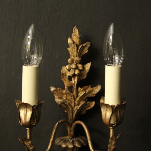 ITALIAN PAIR OF GILTWOOD ANTIQUE WALL LIGHTS - ADDITIONAL PHOTO 5