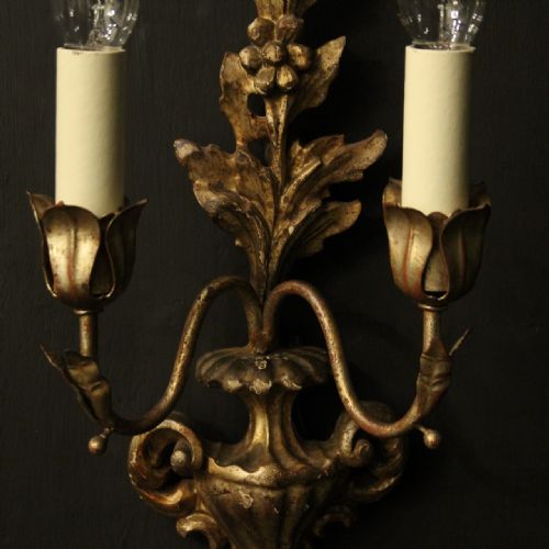 ITALIAN PAIR OF GILTWOOD ANTIQUE WALL LIGHTS - ADDITIONAL PHOTO 6
