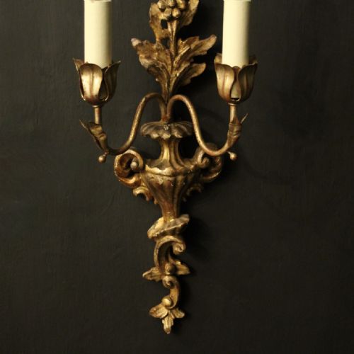 ITALIAN PAIR OF GILTWOOD ANTIQUE WALL LIGHTS - ADDITIONAL PHOTO 7