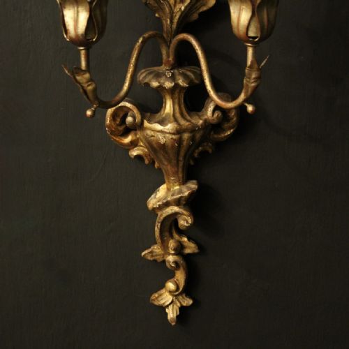 ITALIAN PAIR OF GILTWOOD ANTIQUE WALL LIGHTS - ADDITIONAL PHOTO 8