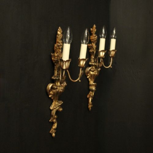 ITALIAN PAIR OF GILTWOOD ANTIQUE WALL LIGHTS - ADDITIONAL PHOTO 9