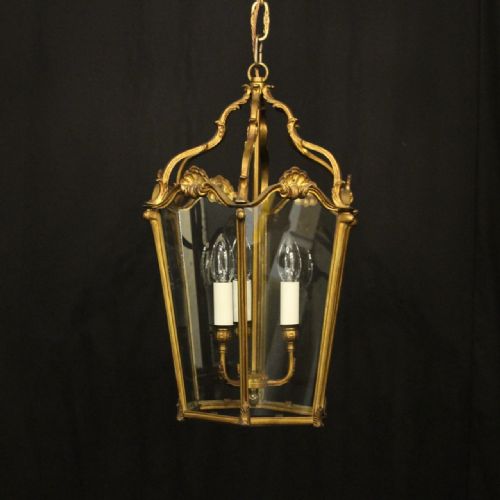 french gilded bronze antique hall lantern - CATEGORY: ANTIQUE LIGHTING - DATED 1920