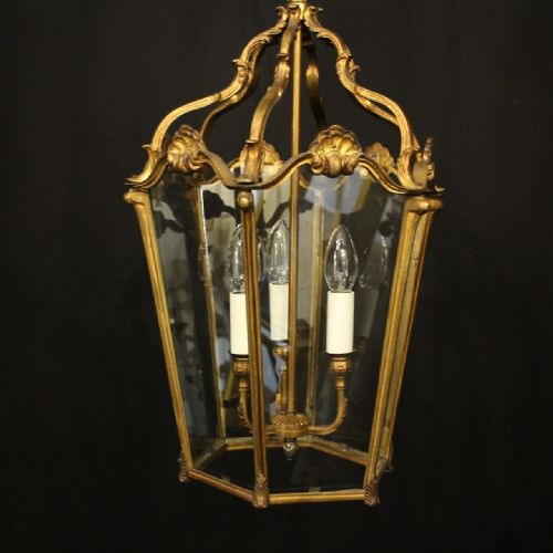FRENCH GILDED BRONZE ANTIQUE HALL LANTERN - ADDITIONAL PHOTO 1