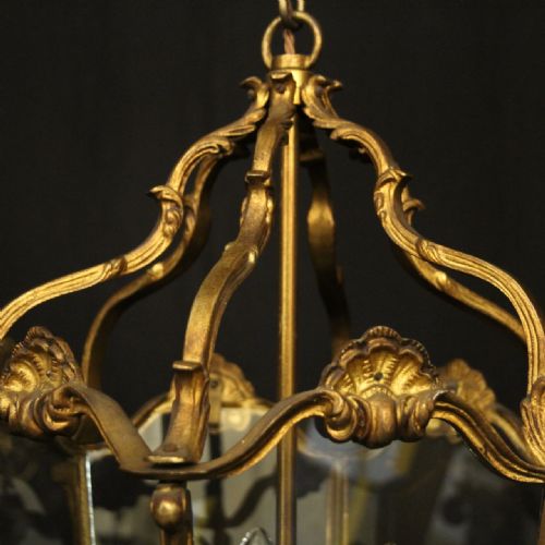 FRENCH GILDED BRONZE ANTIQUE HALL LANTERN - ADDITIONAL PHOTO 2
