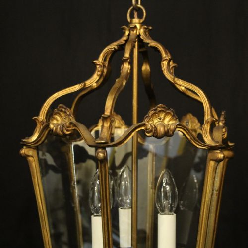 FRENCH GILDED BRONZE ANTIQUE HALL LANTERN - ADDITIONAL PHOTO 3