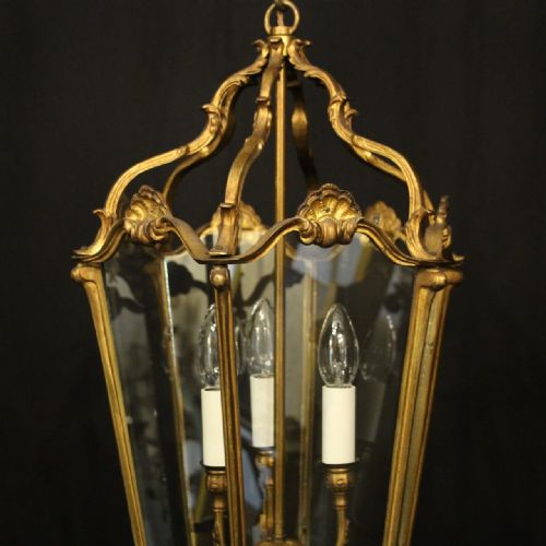FRENCH GILDED BRONZE ANTIQUE HALL LANTERN - ADDITIONAL PHOTO 4