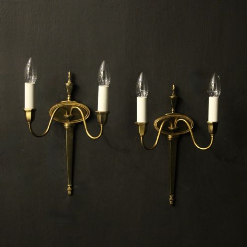 french pair of gilded twin arm antique wall lights - CATEGORY: ANTIQUE LIGHTING - DATED 1920