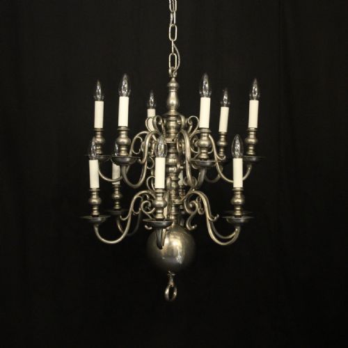 english silver 12 light late 19th c antique chandelier - CATEGORY: ANTIQUE LIGHTING - DATED 19TH CENTURY