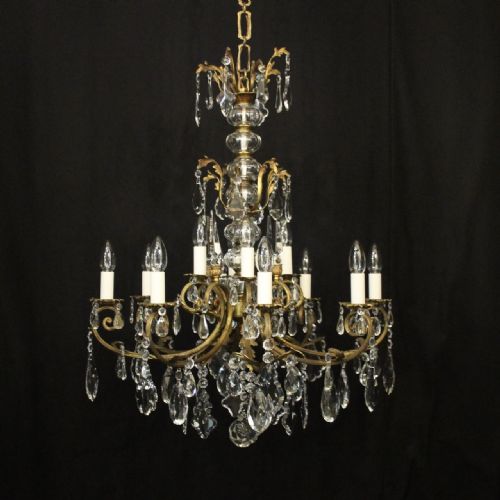 french gilded crystal 12 light antique chandelier - CATEGORY: ANTIQUE LIGHTING - DATED 1920