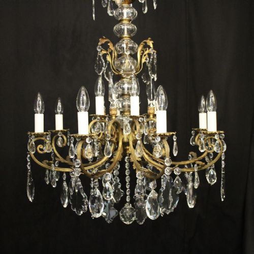 FRENCH GILDED CRYSTAL 12 LIGHT ANTIQUE CHANDELIER - ADDITIONAL PHOTO 1