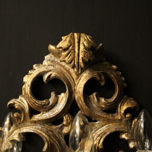 FLORENTINE SILVER GILTWOOD TRIPLE ARM ANTIQUE WALL LIGHTS - ADDITIONAL PHOTO 3