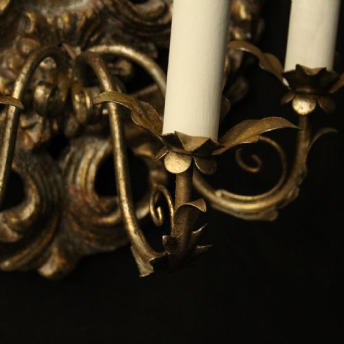 FLORENTINE SILVER GILTWOOD TRIPLE ARM ANTIQUE WALL LIGHTS - ADDITIONAL PHOTO 4