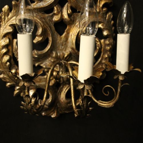 FLORENTINE SILVER GILTWOOD TRIPLE ARM ANTIQUE WALL LIGHTS - ADDITIONAL PHOTO 5