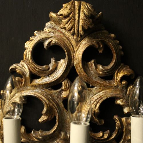 FLORENTINE SILVER GILTWOOD TRIPLE ARM ANTIQUE WALL LIGHTS - ADDITIONAL PHOTO 6