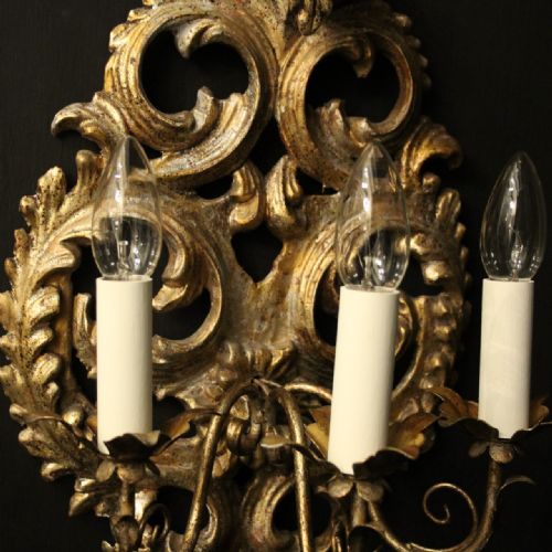 FLORENTINE SILVER GILTWOOD TRIPLE ARM ANTIQUE WALL LIGHTS - ADDITIONAL PHOTO 7