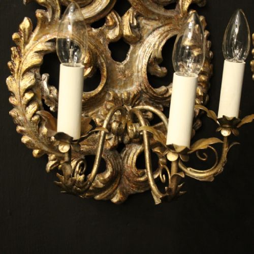 FLORENTINE SILVER GILTWOOD TRIPLE ARM ANTIQUE WALL LIGHTS - ADDITIONAL PHOTO 8