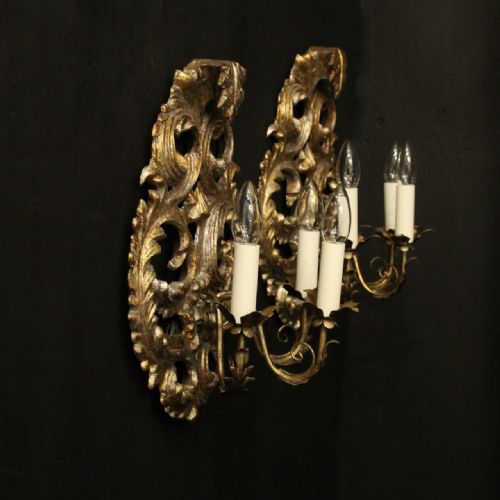 FLORENTINE SILVER GILTWOOD TRIPLE ARM ANTIQUE WALL LIGHTS - ADDITIONAL PHOTO 9