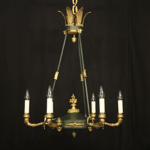 french late 19th c gilded bronze empire 6 light chandelier - CATEGORY: ANTIQUE LIGHTING - DATED 19TH CENTURY