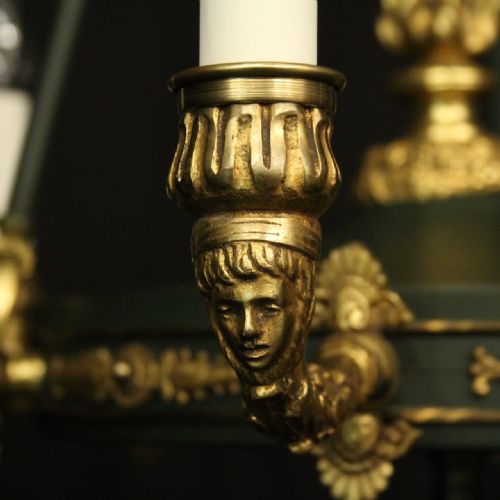 FRENCH LATE 19TH C GILDED BRONZE EMPIRE 6 LIGHT CHANDELIER - ADDITIONAL PHOTO 3