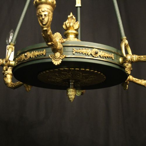 FRENCH LATE 19TH C GILDED BRONZE EMPIRE 6 LIGHT CHANDELIER - ADDITIONAL PHOTO 5