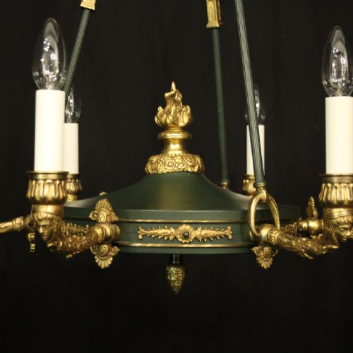 FRENCH LATE 19TH C GILDED BRONZE EMPIRE 6 LIGHT CHANDELIER - ADDITIONAL PHOTO 7