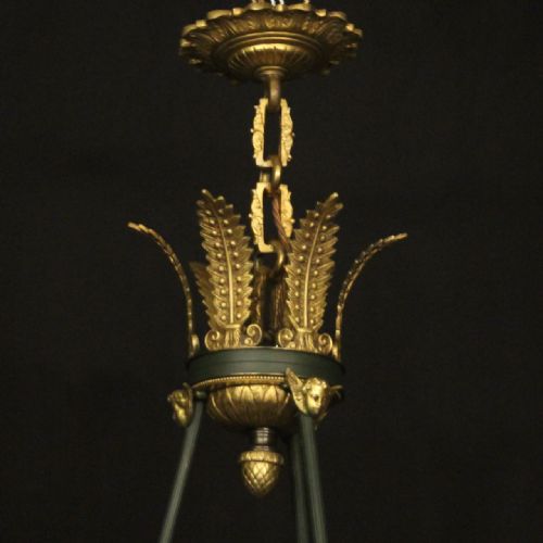 FRENCH LATE 19TH C GILDED BRONZE EMPIRE 6 LIGHT CHANDELIER - ADDITIONAL PHOTO 9