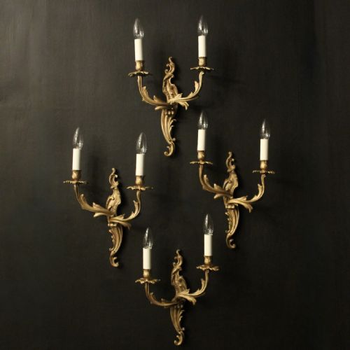 french set of 4 gilded twin arm wall lights - CATEGORY: ANTIQUE LIGHTING - DATED 1930