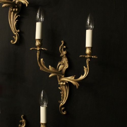 FRENCH SET OF 4 GILDED TWIN ARM WALL LIGHTS - ADDITIONAL PHOTO 1