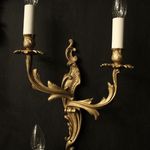 FRENCH SET OF 4 GILDED TWIN ARM WALL LIGHTS - ADDITIONAL PHOTO 2