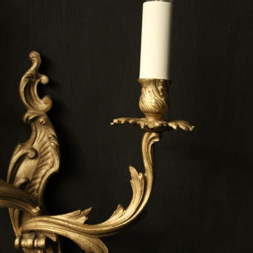 FRENCH SET OF 4 GILDED TWIN ARM WALL LIGHTS - ADDITIONAL PHOTO 4