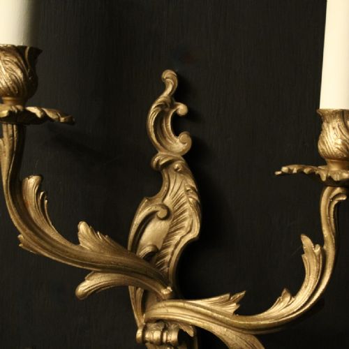 FRENCH SET OF 4 GILDED TWIN ARM WALL LIGHTS - ADDITIONAL PHOTO 5