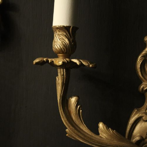 FRENCH SET OF 4 GILDED TWIN ARM WALL LIGHTS - ADDITIONAL PHOTO 6