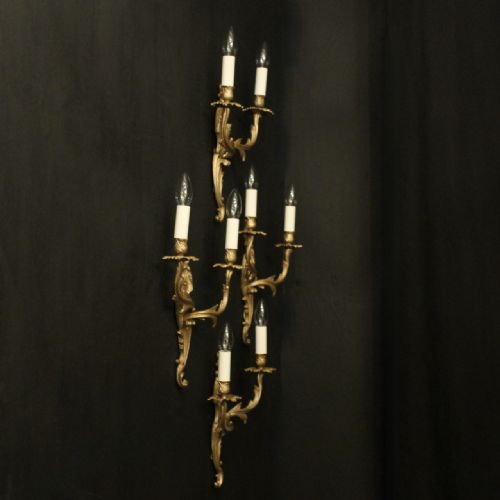 FRENCH SET OF 4 GILDED TWIN ARM WALL LIGHTS - ADDITIONAL PHOTO 9