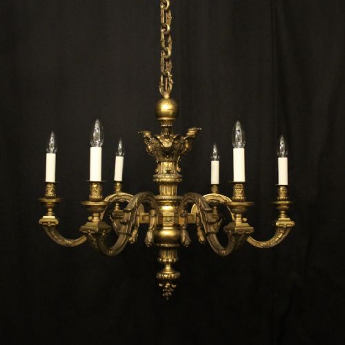 french 19th c gilded bronze 6 light antique chandelier - CATEGORY: ANTIQUE LIGHTING - DATED 19TH CENTURY