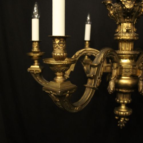 FRENCH 19TH C GILDED BRONZE 6 LIGHT ANTIQUE CHANDELIER - ADDITIONAL PHOTO 1