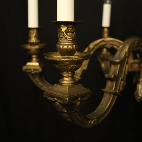 FRENCH 19TH C GILDED BRONZE 6 LIGHT ANTIQUE CHANDELIER - ADDITIONAL PHOTO 2