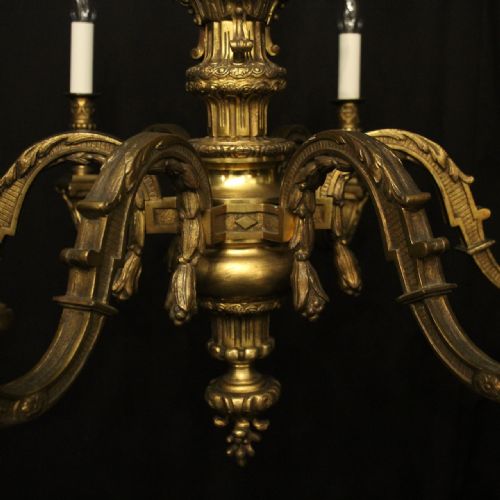 FRENCH 19TH C GILDED BRONZE 6 LIGHT ANTIQUE CHANDELIER - ADDITIONAL PHOTO 3