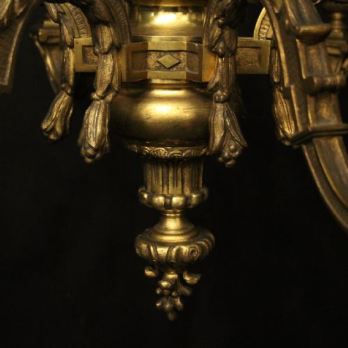 FRENCH 19TH C GILDED BRONZE 6 LIGHT ANTIQUE CHANDELIER - ADDITIONAL PHOTO 4