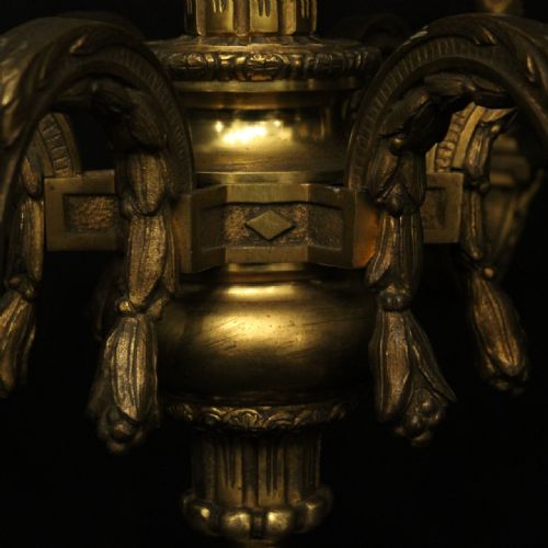 FRENCH 19TH C GILDED BRONZE 6 LIGHT ANTIQUE CHANDELIER - ADDITIONAL PHOTO 5