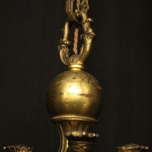 FRENCH 19TH C GILDED BRONZE 6 LIGHT ANTIQUE CHANDELIER - ADDITIONAL PHOTO 8