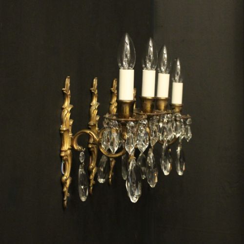 FRENCH SET OF 4 GILDED BRONZE SINGLE ARM ANTIQUE WALL LIGHTS - ADDITIONAL PHOTO 9