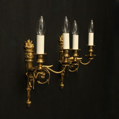 FRENCH PAIR OF GILDED ANTIQUE WALL LIGHTS - ADDITIONAL PHOTO 9