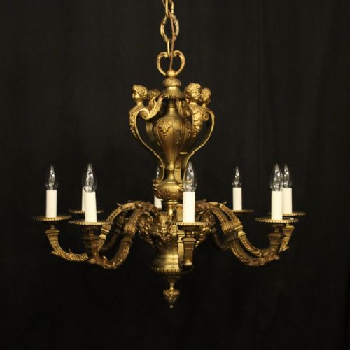 french 19thn century gilded bronze 8 light antique chandelier - CATEGORY: ANTIQUE LIGHTING - DATED 19TH CENTURY