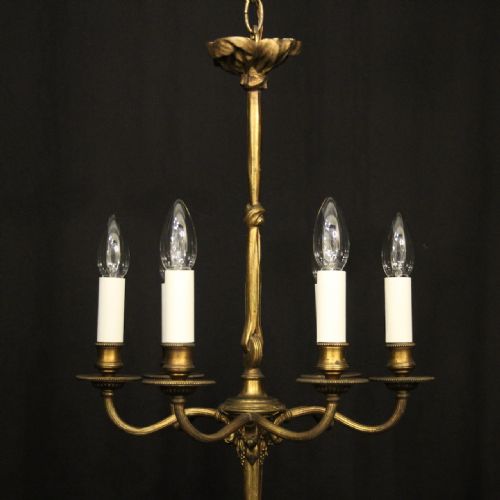 FRENCH SMALL BRONZE 6 LIGHT ANTIQUE CHANDELIER - ADDITIONAL PHOTO 1