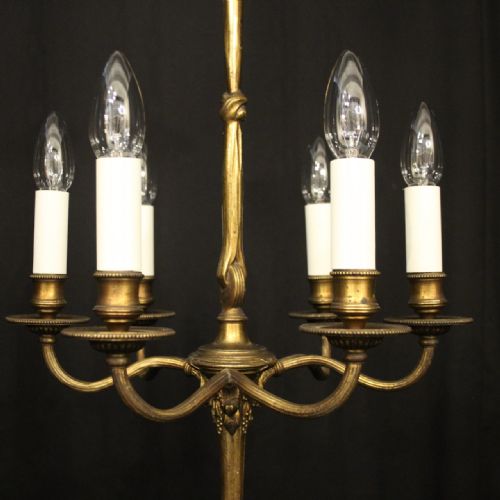 FRENCH SMALL BRONZE 6 LIGHT ANTIQUE CHANDELIER - ADDITIONAL PHOTO 2