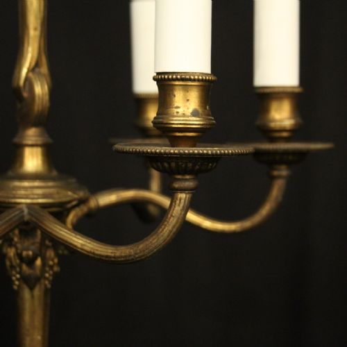 FRENCH SMALL BRONZE 6 LIGHT ANTIQUE CHANDELIER - ADDITIONAL PHOTO 3