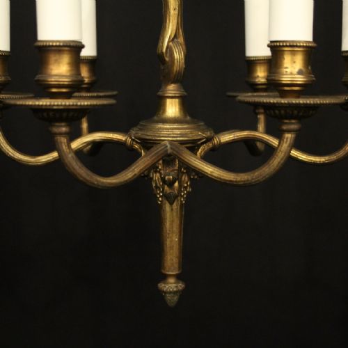 FRENCH SMALL BRONZE 6 LIGHT ANTIQUE CHANDELIER - ADDITIONAL PHOTO 4